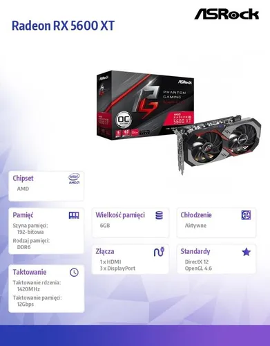 Karta graficzna ASROCK Radeon RX 5600 XT Phantom GAMING D2 6G OC