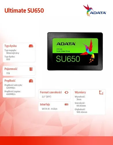 Dysk SSD ADATA Ultimate SU650 1TB 2,5