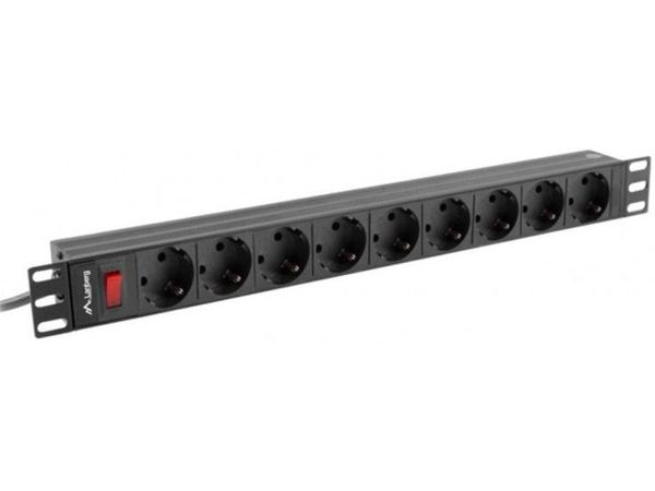 LANBERG Rack PDU 19 cali 1U 16A 9xSchuko 3m Czarna PDU-09F-0300-BK Listwa zasilająca