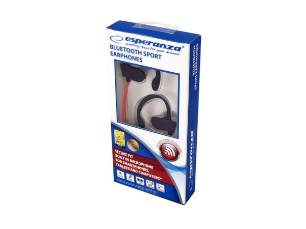 ESPERANZA Bluetooth sportowe Czarno-czerwone EH188R Słuchawki douszne