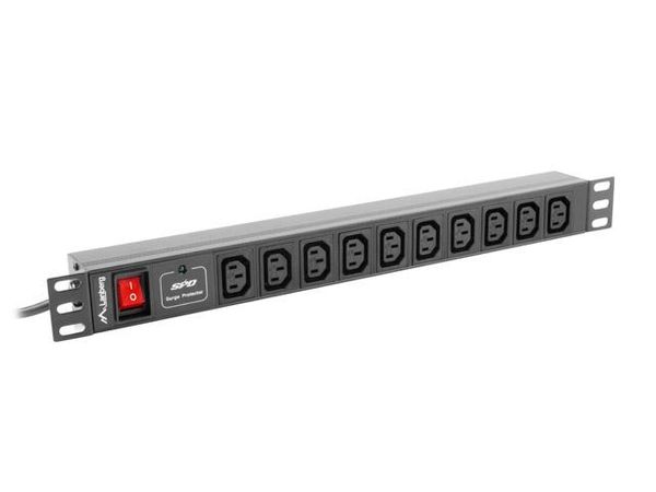 LANBERG Rack PDU 19 cali 1U 10A 10X IEC C13 2m C14 czarna PDU-10I-0200-IEC-BK Listwa zasilająca