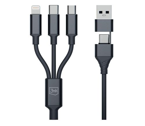 Kabel USB 3MK USB-A + USB-C - USB-C + microUSB + Lightning 1.5 m Czarny (5903108541244)