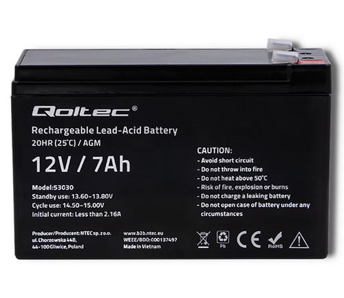 Qoltec Akumulator żelowy | 12V | 7Ah | max.72A | AGM