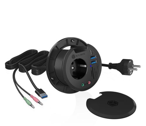 ICY BOX Hub biurkowy 4 portowy z gniazdem Schuko