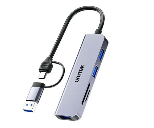 Unitek H1320AGY01 5w1 USB-A/C 5 Gbps z czytnikiem kart SD/microSD Szary