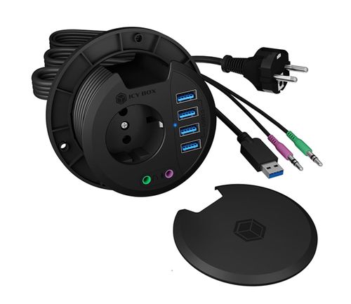 ICY BOX Hub biurkowy 4 portowy z gniazdem Schuko IB-HUB1430