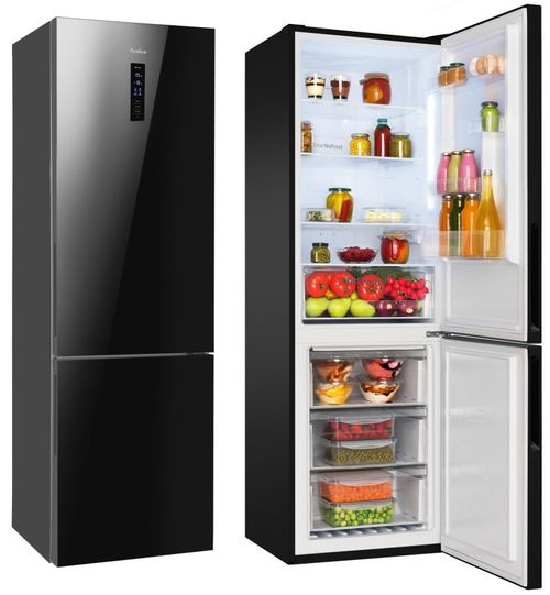 AMICA FK3356.4GBDF(D) No Frost 185,5cm Czarne Szkło SlimSize Szuflada VitControl 322L