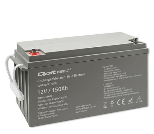 QOLTEC Akumulator AGM | 12V | 150Ah | max. 2250A | 40.1kg