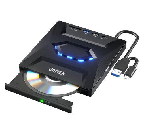 Unitek Nagrywarka zewnętrzna DVD/CD, Hub USB 5Gbps, czytnik kart SD
