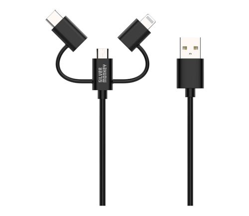 SILVER MONKEY Kabel 3w1 USB-C, Micro USB, Lightning MFI 1m SMA023